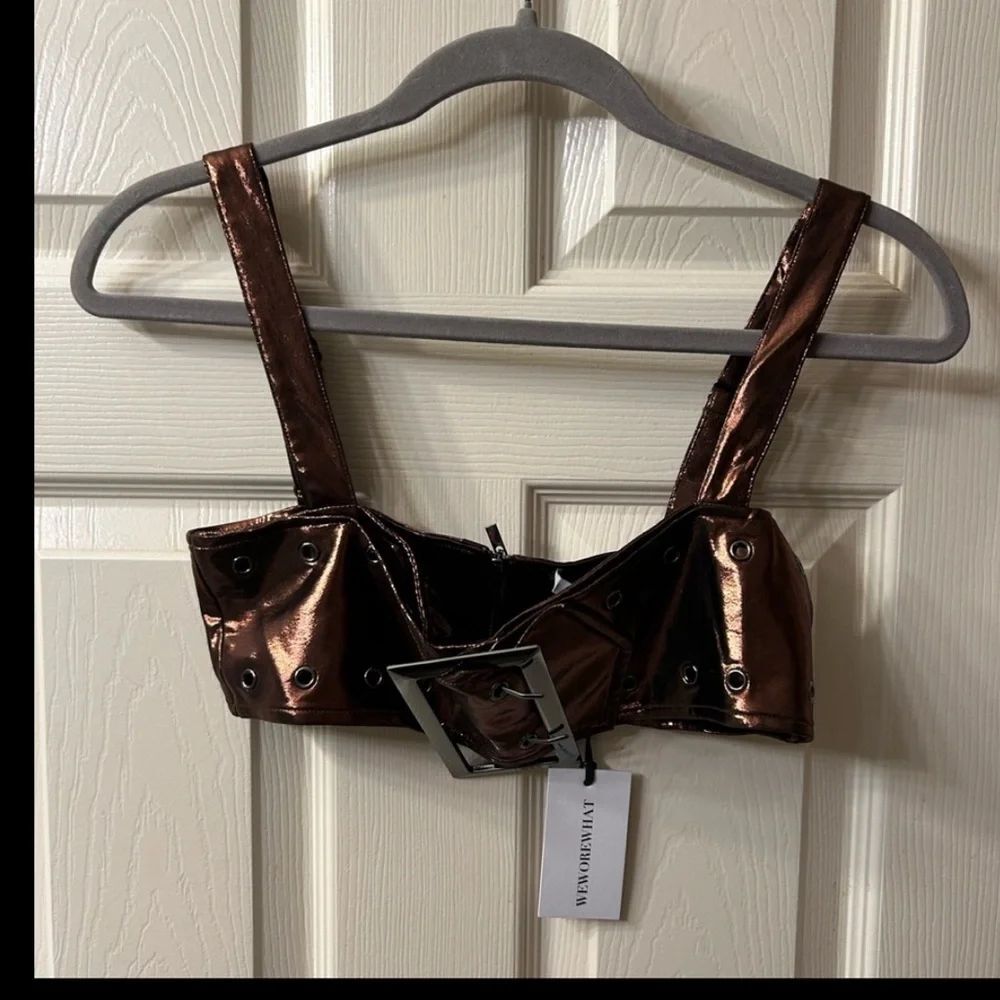 WeWoreWhat Metallic Bronze Buckle Bandeau Top